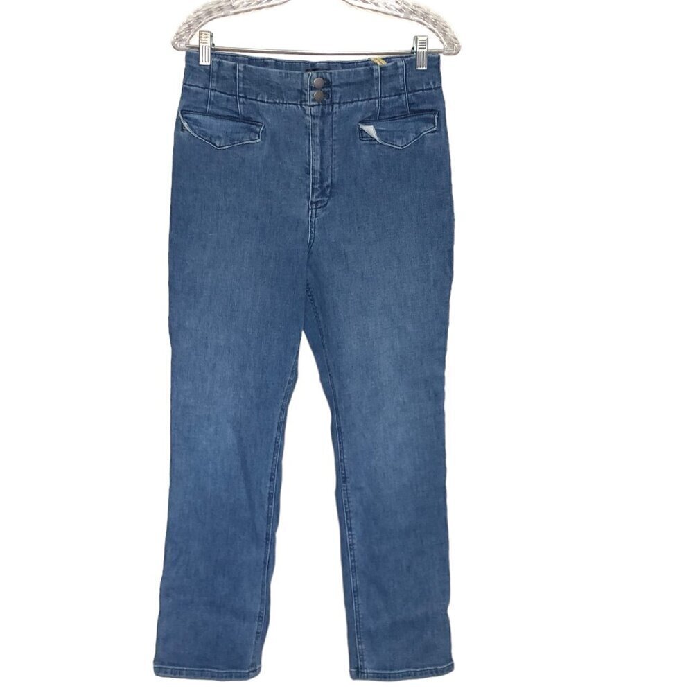 ANTHROPOLOGIE MAEVE BOMBSHELL JEANS slim straight high rise medium blue